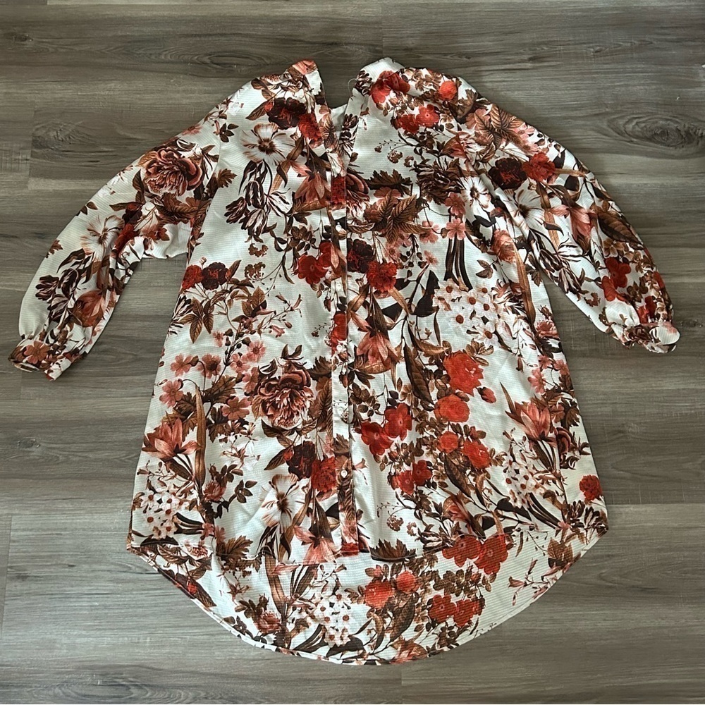 H&M Floral Print Button Front Bell Sleeve Blouse Women Size 12